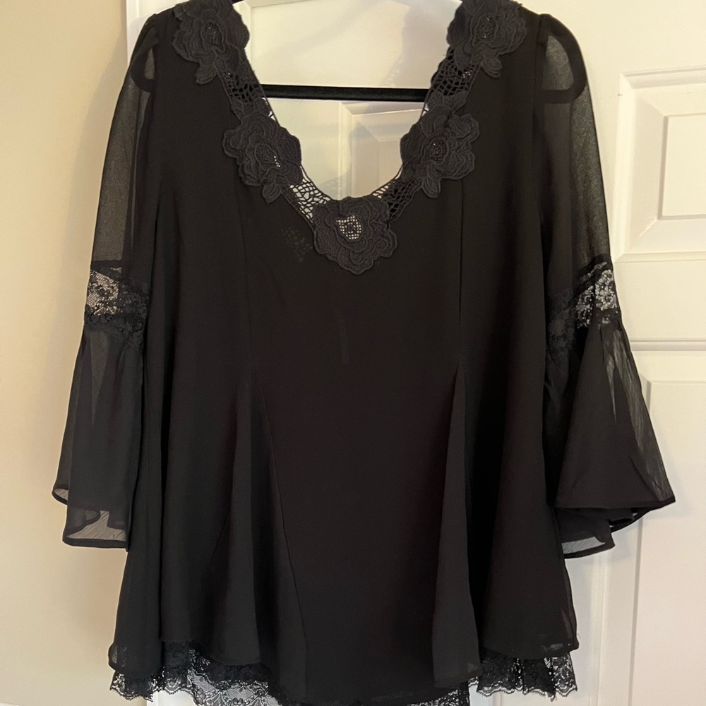 Free People Black Floral Lace Top